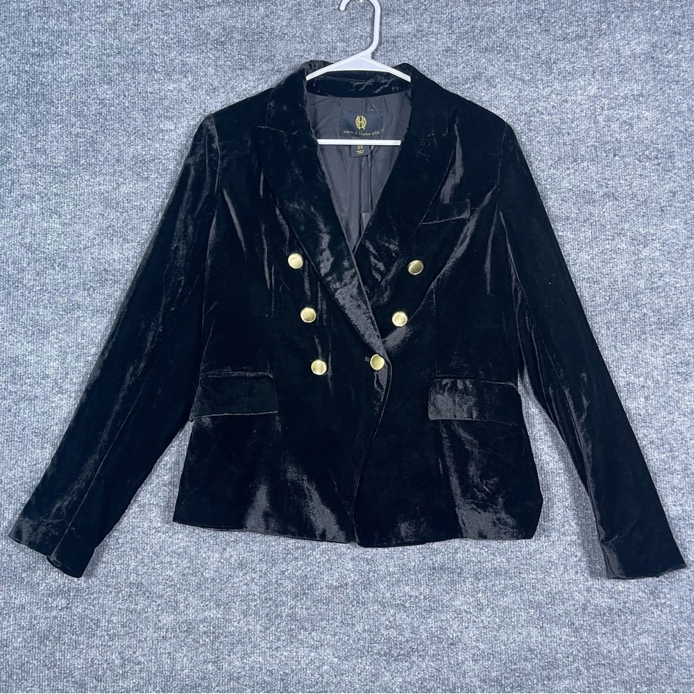 NWT House of Harlow Womens Medium‎ Black Velvet Double Breasted Old Money Blazer